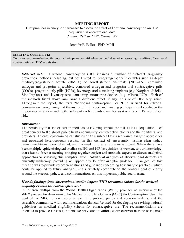Final HC-HIV meeting report – 15 April 2013