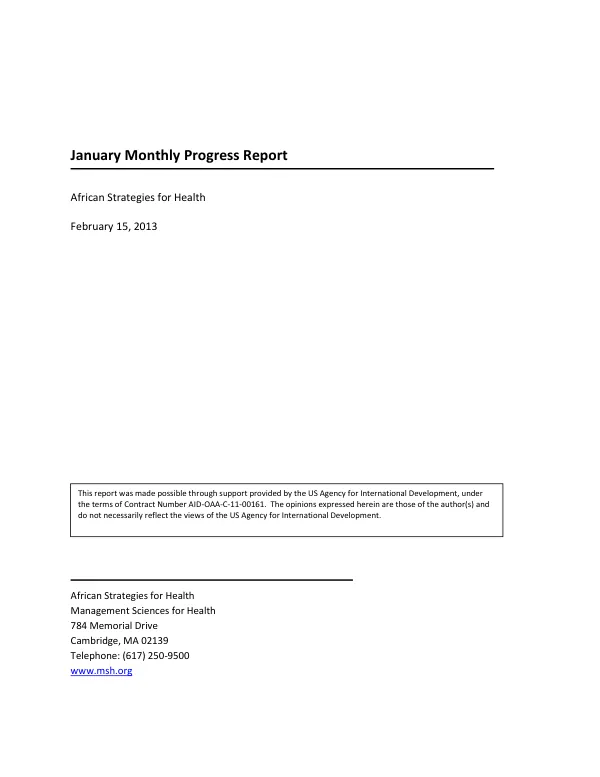 Monthly Progress Report: January 2013
