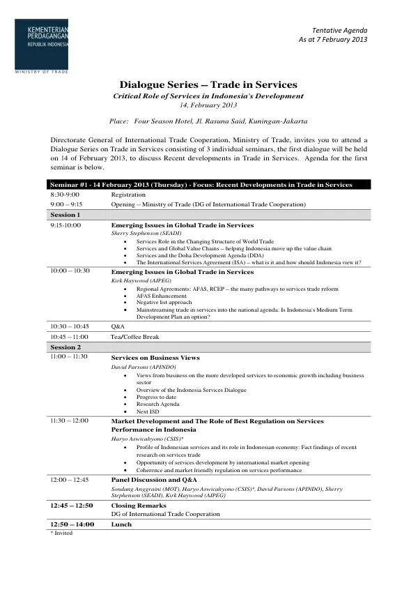 Dialogue Series – Trade in Services: Critical Role of Services in Indonesia’s Development