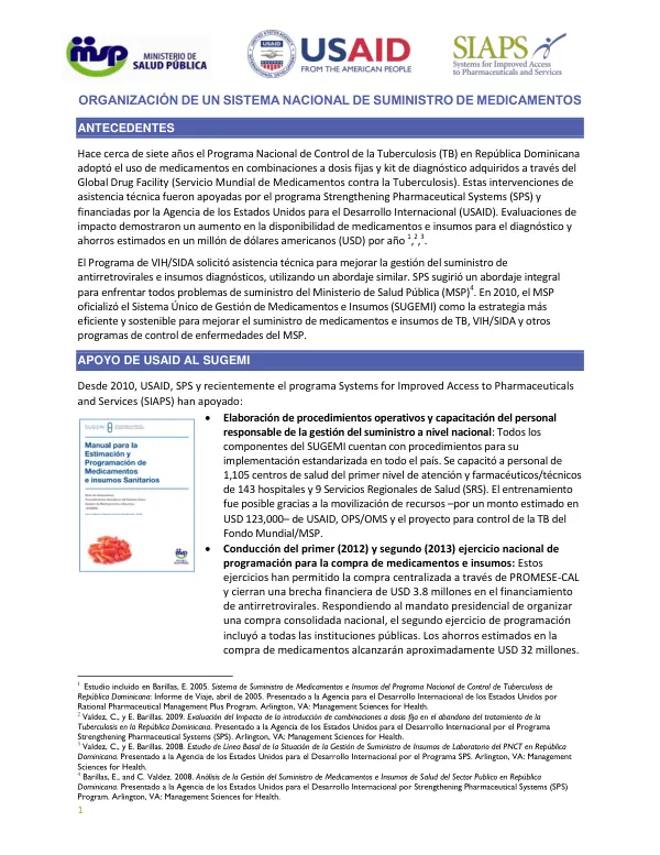 Organización de un Sistema Nacional de Suministro de Medicamentos