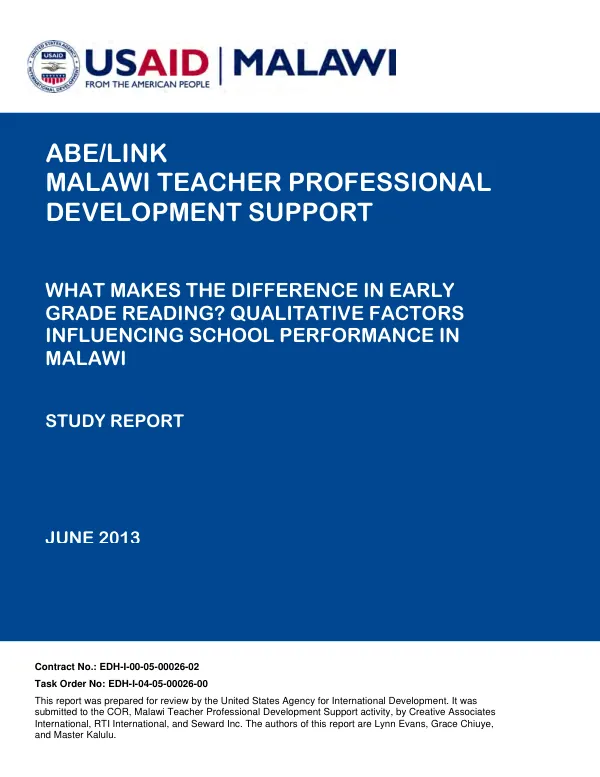 What Makes the Difference in Early Grade Reading? Qualitative Factors Influencing School Performance in Malawi