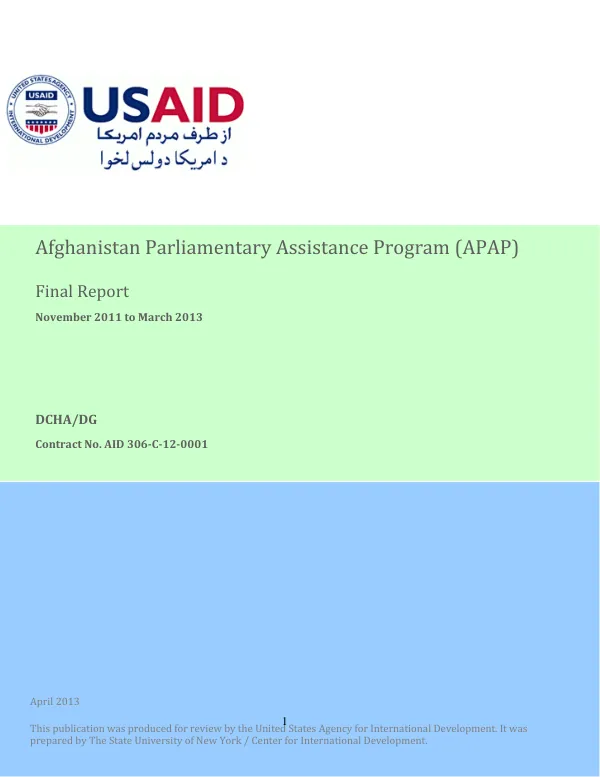 Afghanistan Parliamentary Assistance Program (APAP) Final Report