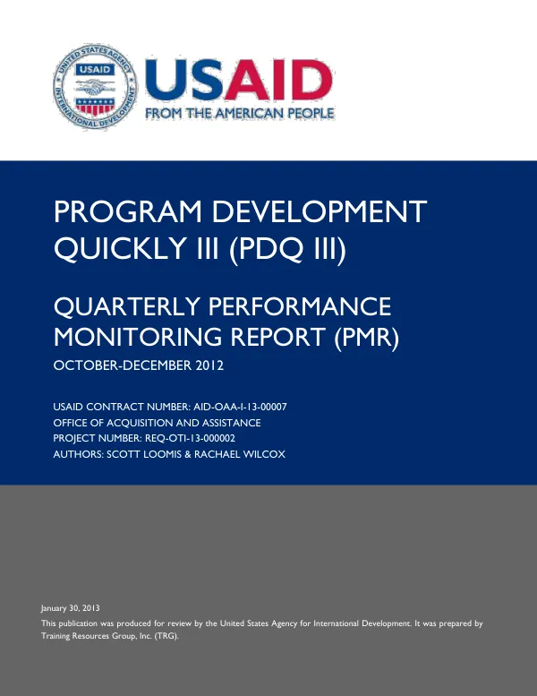 Program Development Quickly III (PDQ III) IQC Quarterly Report