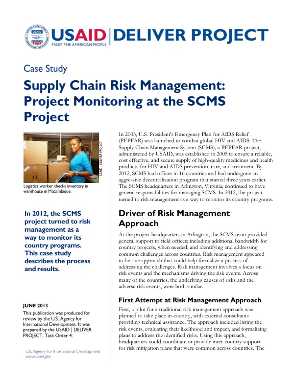 Case Study: Supply Chain Risk Management--Project Monitoring at the SCMS Project