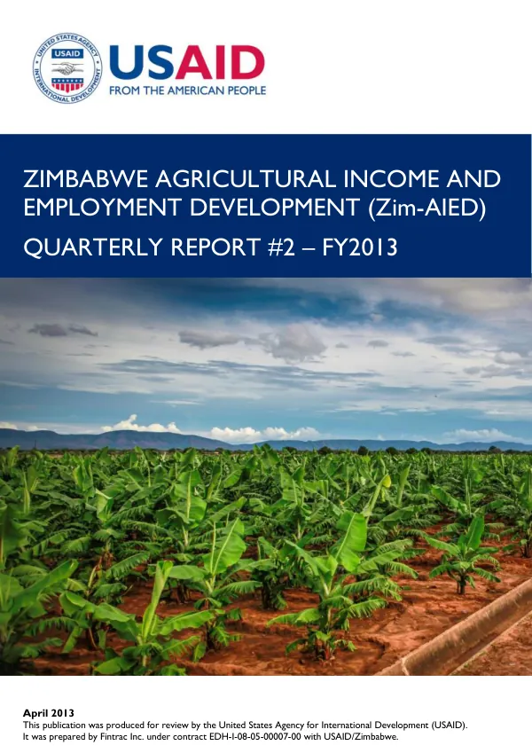 Zimbabwe Agricultural Income and Employment Development (Zim-AIED) Quarterly Report #2 – FY2013