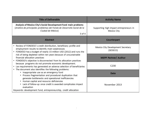 MEPP Quarterly Report October-December 2013
