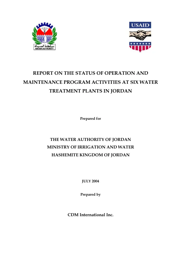Report on the status of operation and maintenance program activities at six water treatment plants in Jordan