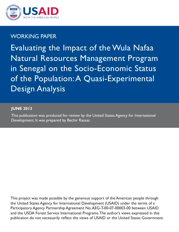 Evaluating the Impact of the Wula Nafaa Natural Resources Management Program in Senegal on the Socio-Economic Status of the Population: A Quasi-Experimental Design Analysis