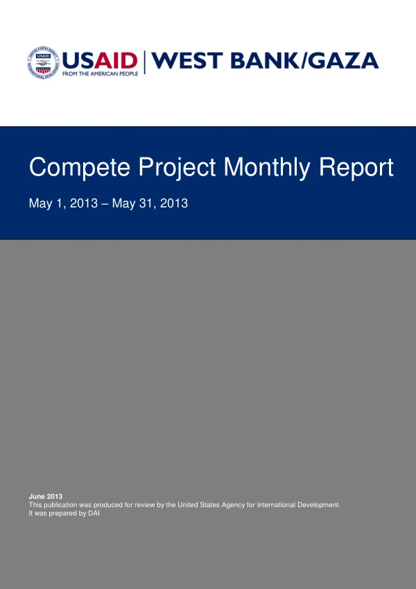 USAID Compete Project Monthly Report, May 1 – May 31 2013