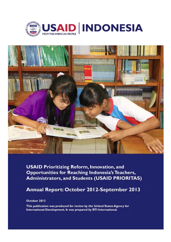 USAID PRIORITAS Annual Report 2013
