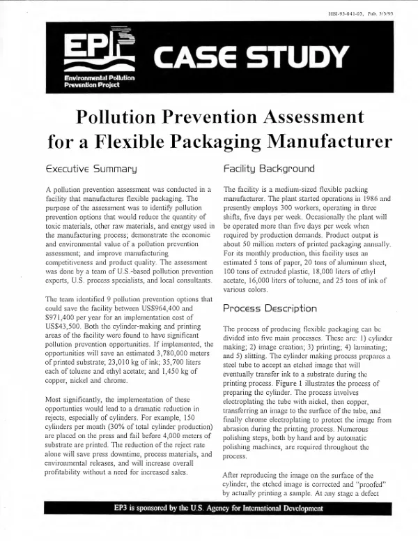 Pollution Prevention Assessment for a Flexible Packaging Manufacturer