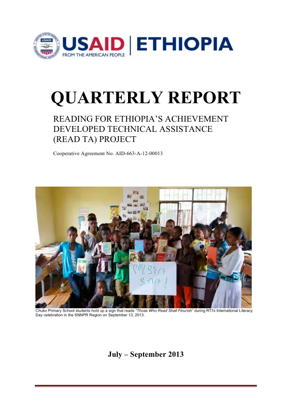 Quarterly Report for Year 2: Reading for Ethiopia’s Achievement Developed Technical Assistance (READ TA) Project