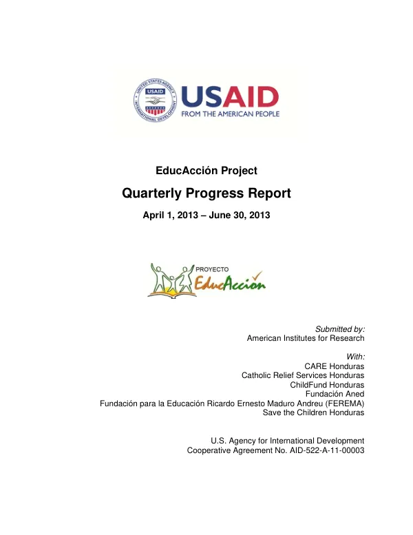 Quarterly Progress Report: EducAcción Project (April 1, 2013 – June 30, 2013)