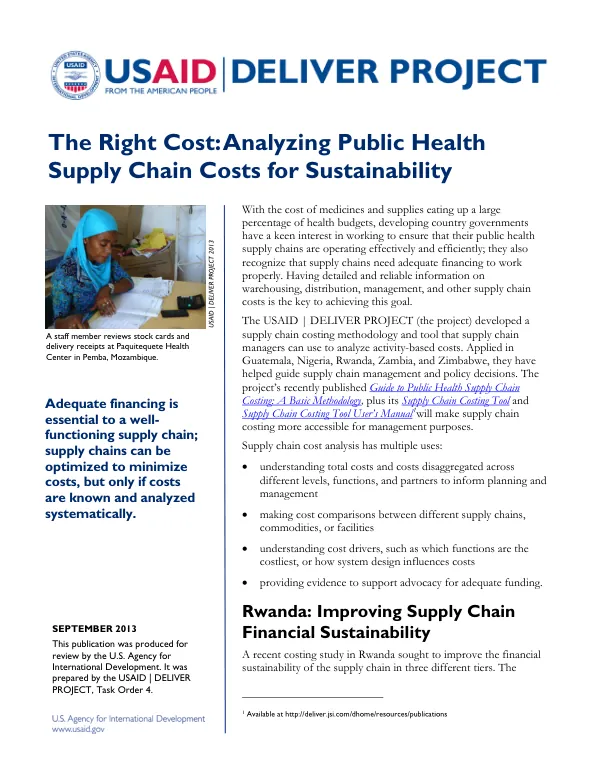 The Right Cost: Analyzing Public Health Supply Chain Costs for Sustainability