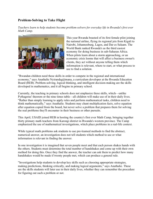 Problem-Solving to Take Flight: Rwanda's First Math Camp