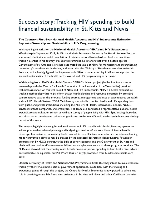 Success story: Tracking HIV spending to build financial sustainability in St. Kitts and Nevis