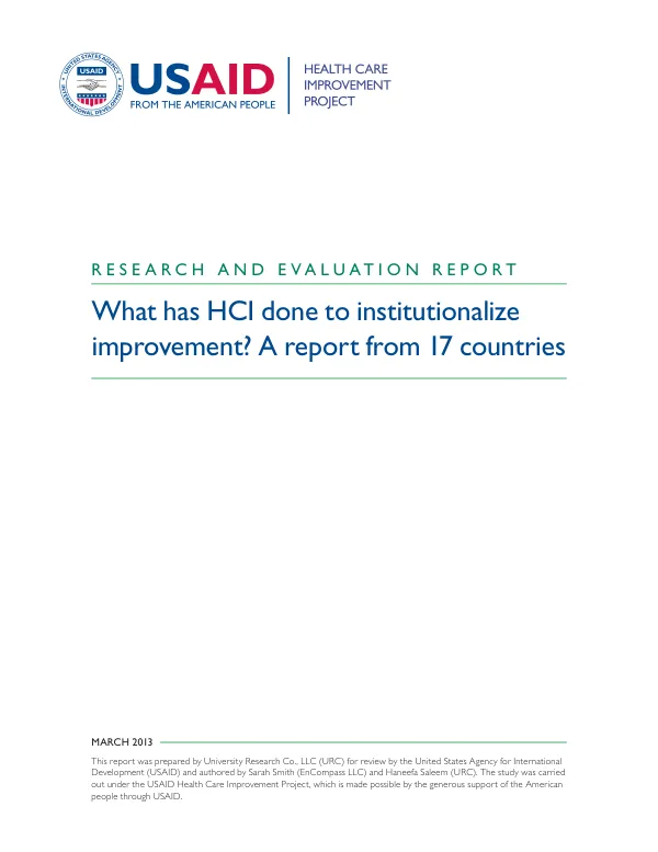 What has HCI done to institutionalize improvement? A report from 17 countries