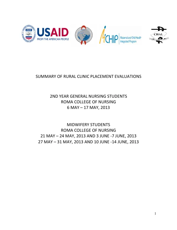 Summary of Rural Clinic Placement Evaluations