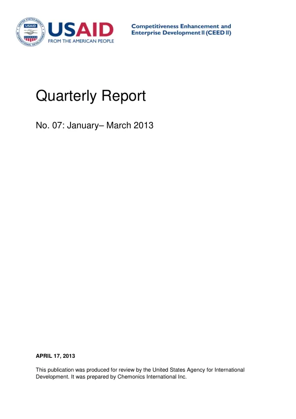 Quarterly Report No. 07: January – March 2013