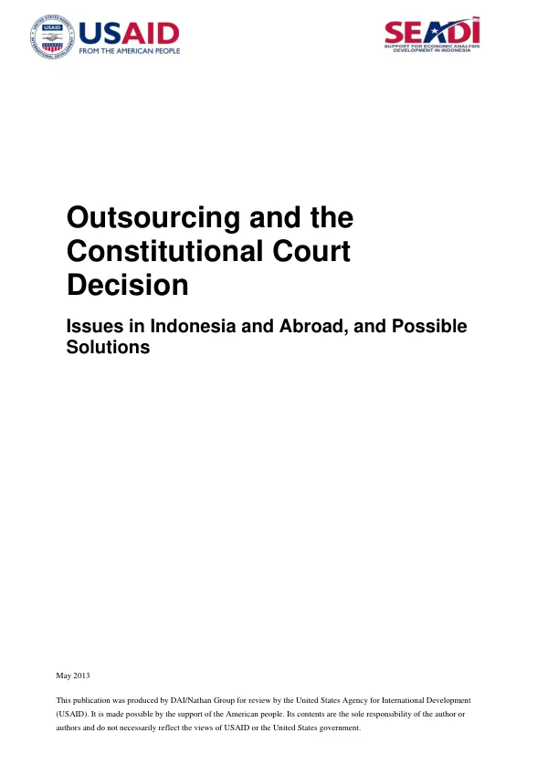 Outsourcing and the Constitutional Court Decision Issues in Indonesia and Abroad, and Possible Solutions
