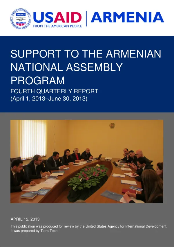 Support to the Armenian National Assembly Program, Fourth Quarterly Report (April 1–June 30, 2013)