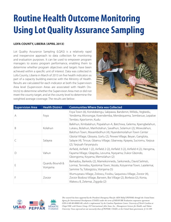 Routine Health Outcome Monitoring Using Lot Quality Assurance Sampling in Lofa County, Liberia