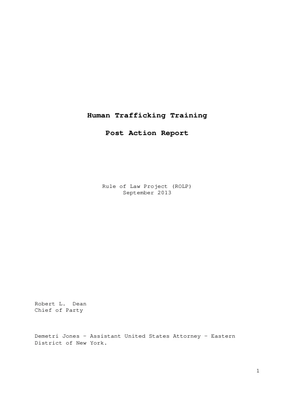 Human Trafficking Training - Post Activity Report - September 2013