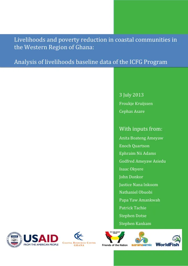 Livelihoods and poverty reduction in coastal communities in the Western Region of Ghana: Analysis of livelihoods baseline data of the ICFG Program