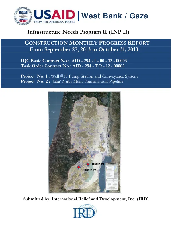 Construction Monthly Progress Report for Infrastructure Needs Program II (INP II)