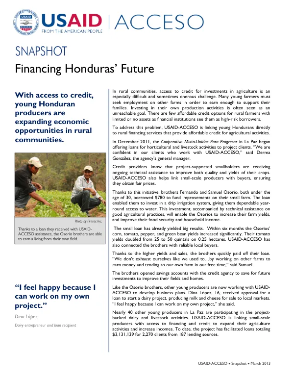 Financing Honduras’ Future: Access to Credit for Young Honduran Producers