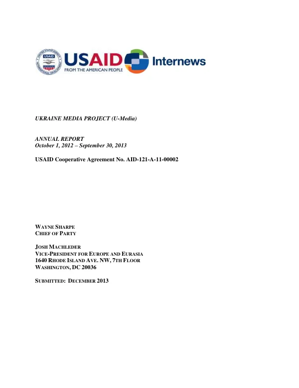 Ukraine Media Project (U-Media) Annual Report October 1, 2012 – September 30, 2013