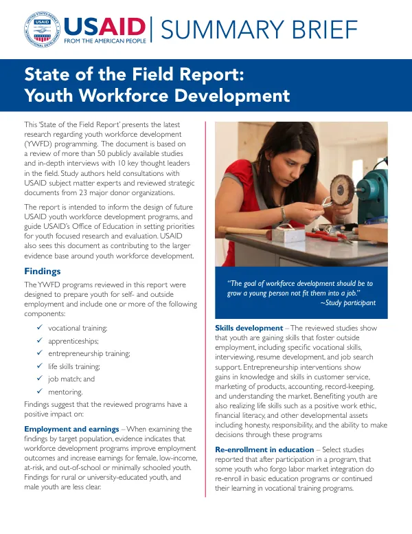 State of the Field Report: Youth Workforce Development
