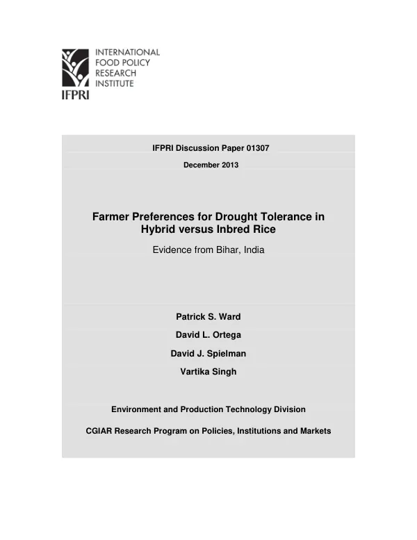Farmer Preferences for Drought Tolerance in Hybrid versus Inbred Rice