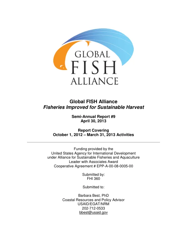 Semi-Annual Report #9: Global FISH Alliance Fisheries Improved for Sustainable Harvest