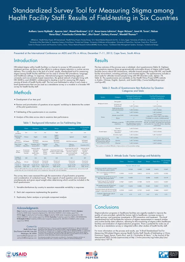 A Brief Standardized Tool for Measuring HIV-related Stigma among Health Facility Staff: Results of field-testing in Six Countries