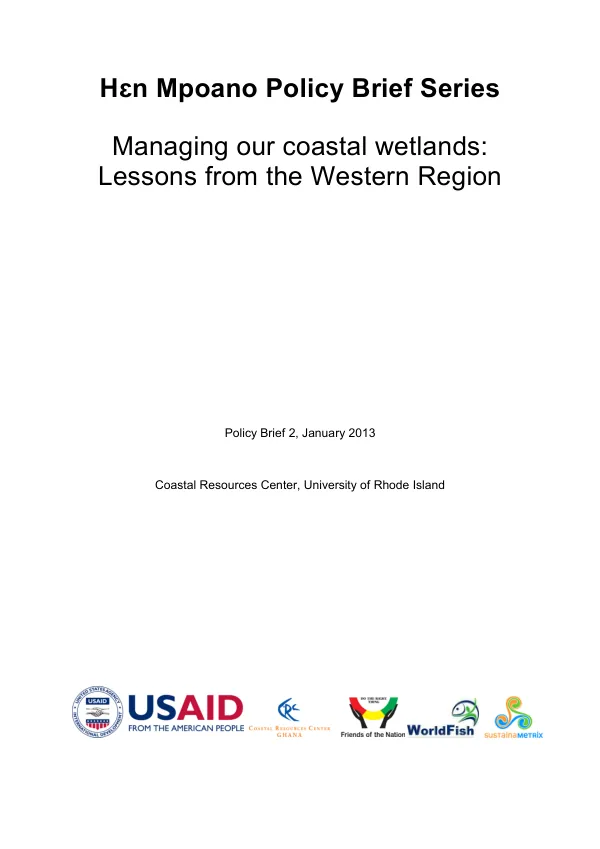 Managing our coastal wetlands: Lessons from the Western Region Policy Brief 2