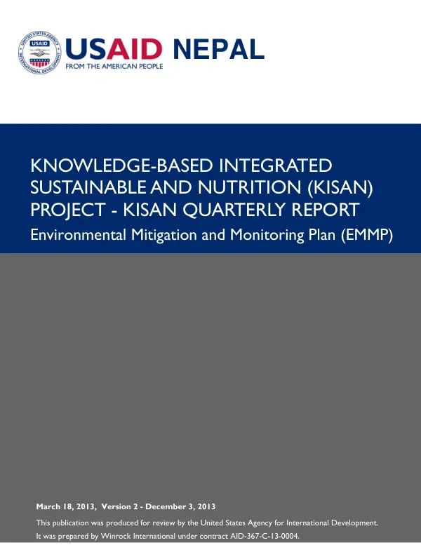 Knowledge-Based Integrated Sustainable Agriculture and Nutrition (KISAN) Project - Environmental Mitigation and Monitoring Plan (EMMP)