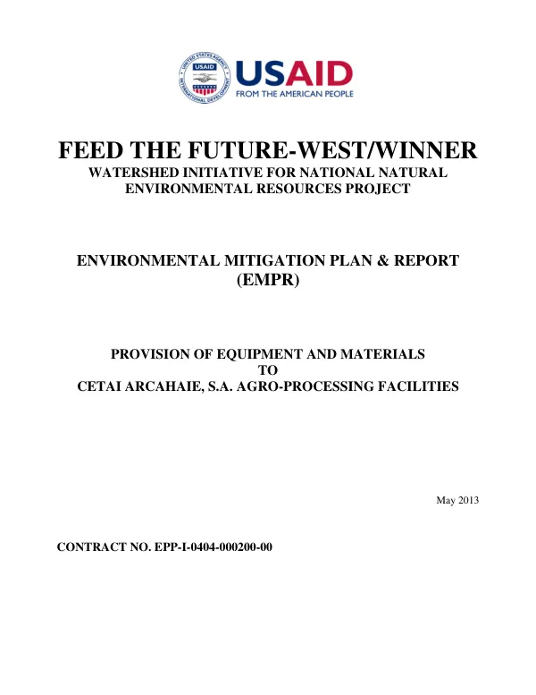 Guidelines for Implementing Partners on the USAID Environmental Mitigation Report (EMR)