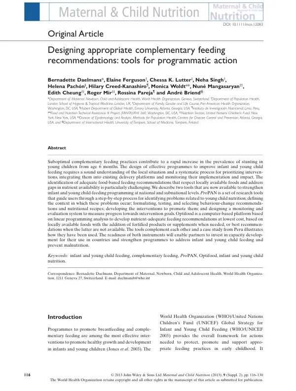 Designing appropriate complementary feeding recommendations: tools for programmatic action
