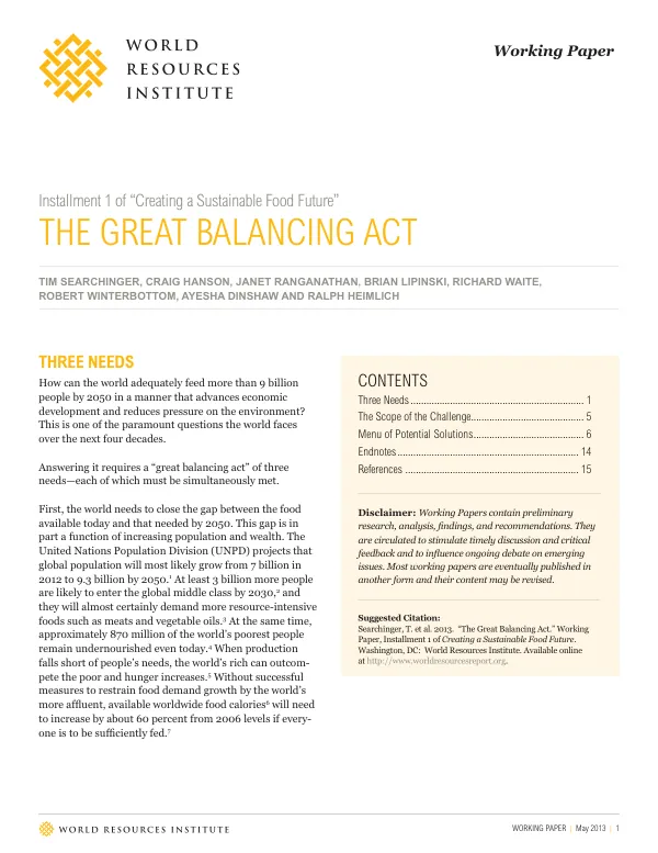Creating a Sustainable Food Future: The Great Balancing Act