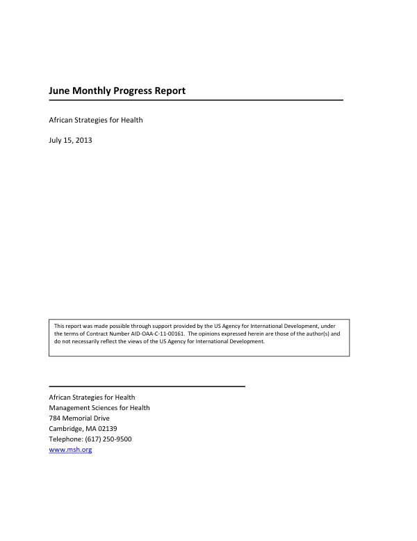 Monthly Progress Report: June 2013