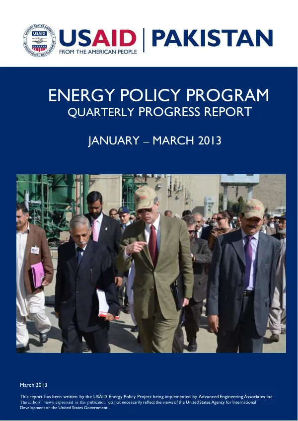 USAID Energy Policy Project Quarterly Report Jan – Mar 2013