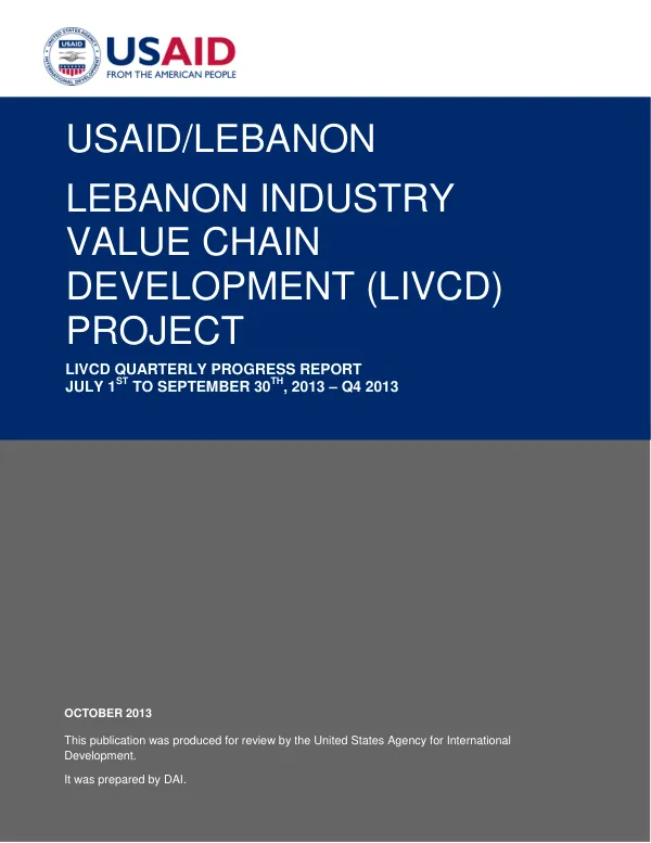 USAID/Lebanon Industry Value Chain Development (LIVCD) Project - Q4 Report, 2013