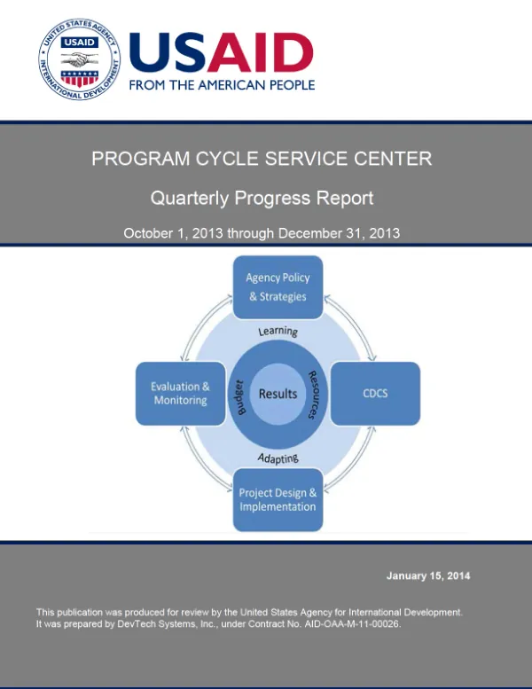 Program Cycle Service Center Quarterly Progress Report No. 9