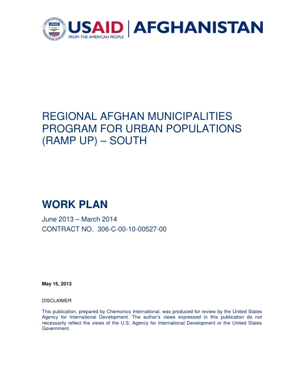 Regional Afghan Municipalities Program for Urban Populations (RAMP UP) – South