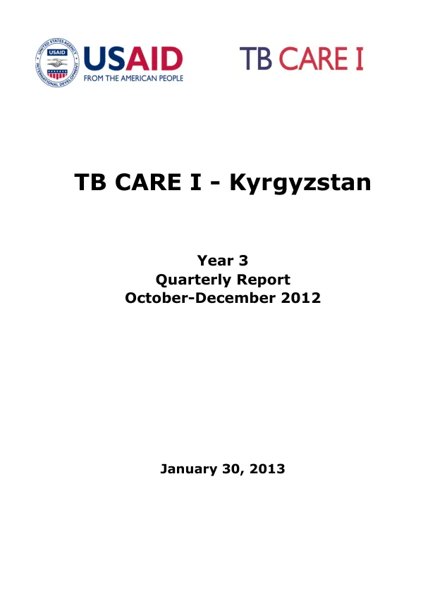 TB CARE I - Kyrgyzstan Year 3 Quarterly Report