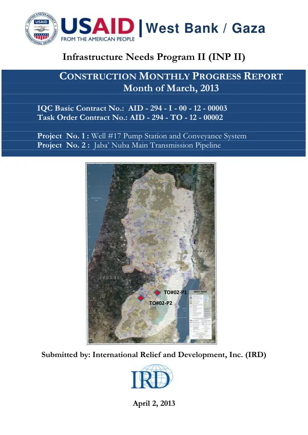 Construction Monthly Progress Report for Infrastructure Needs Program II (INP II)