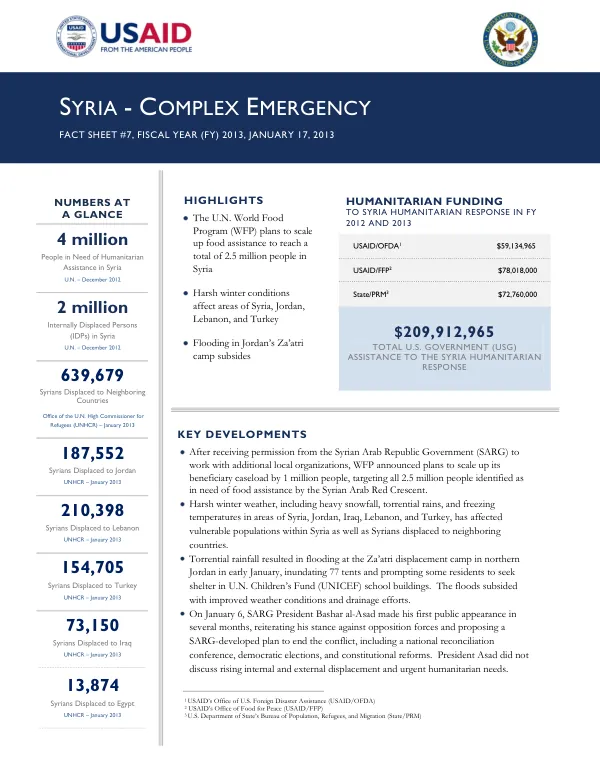 USG Syria Complex Emergency Fact Sheet #7 - FY 2013