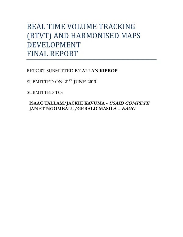 Real Time Volume Tracking (RTVT) and Harmonised Maps Development Final Report