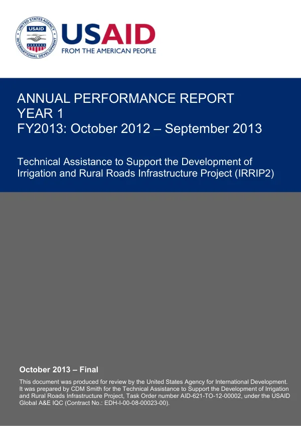 Annual Performance Report: Technical Assistance to Support the Development of Irrigation and Rural Roads Infrastructure Project (IRRIP2)